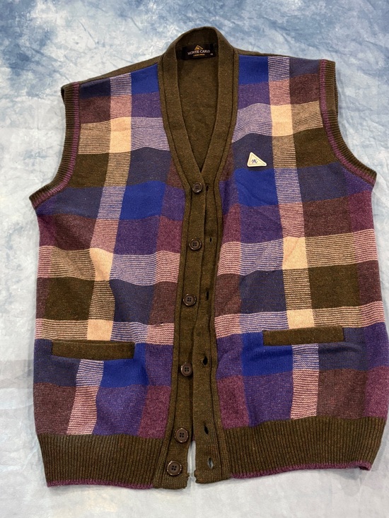 Monte Carlo Other - Men’s Vintage Lamb’s Wool Monte Carlo Plaid Button Up Sweater Vest Size XXXL